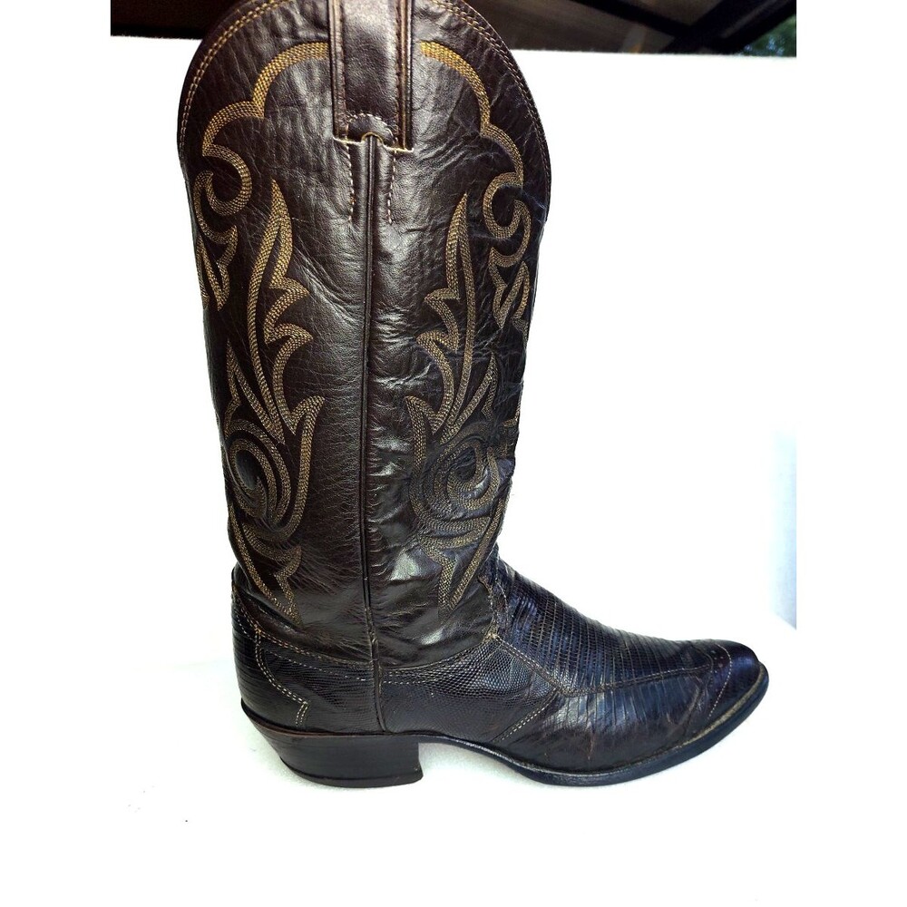 Justin Exotic Lizard Skin Western Cowboy Boots Brown Mens Size 9.5 D Pull On - Picture 5 of 15